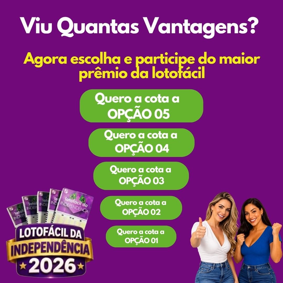 Escolha uma das cinco opções de cota da Lotofácil da Independência